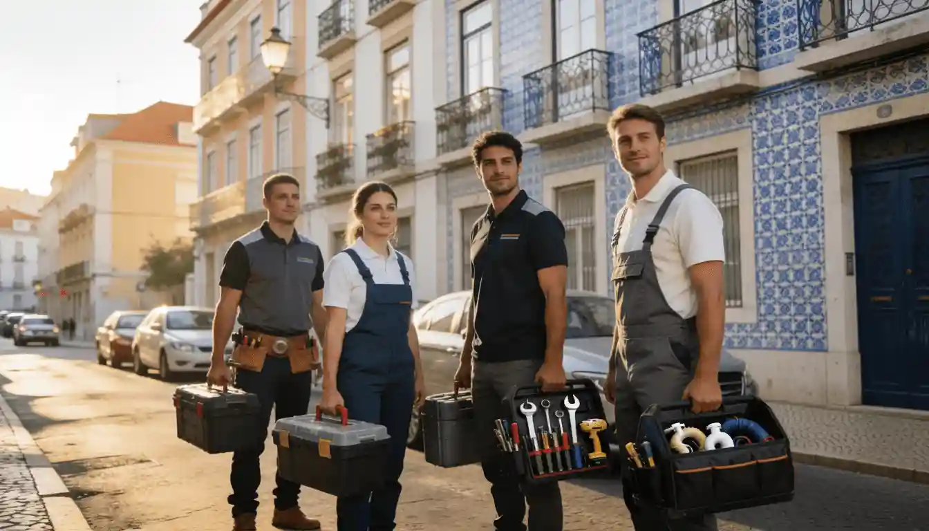 Técnico a realizar reparação doméstica em ambiente residencial em Lisboa